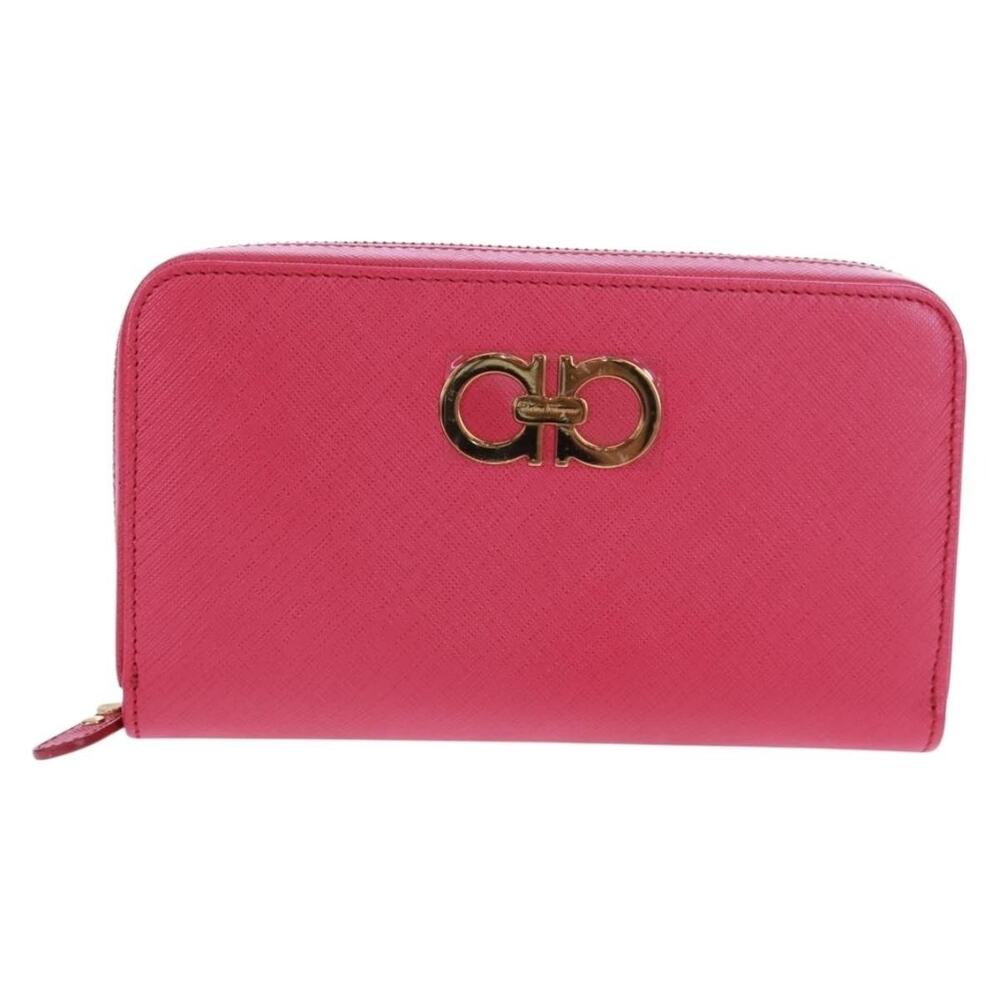 Salvatore Ferragamo Leather Gancini Round Long Wallet Pink